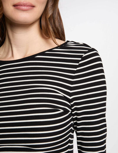 Camiseta manga larga rayas negro mujer