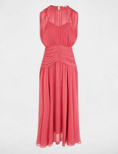 Vestido largo drapeado rosa envejecido mujer
