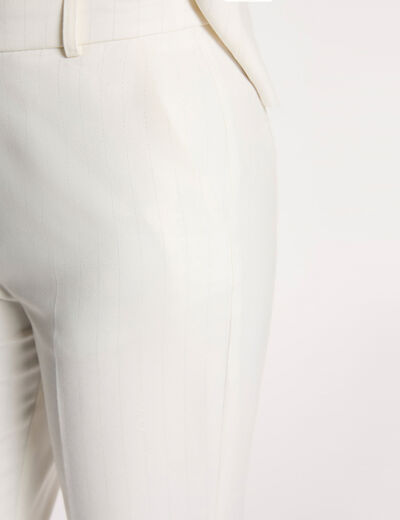 Pantal&oacute;n ancho de rayas finas blanco mujer