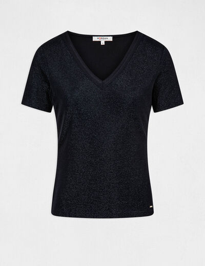 Camiseta manga corta con escote en V azul marino mujer