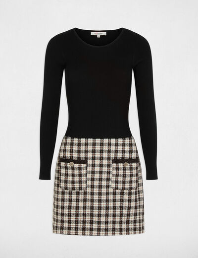 Vestido corto de tweed negro mujer