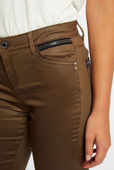 Pantalón skinny efecto mojado verde medio mujer