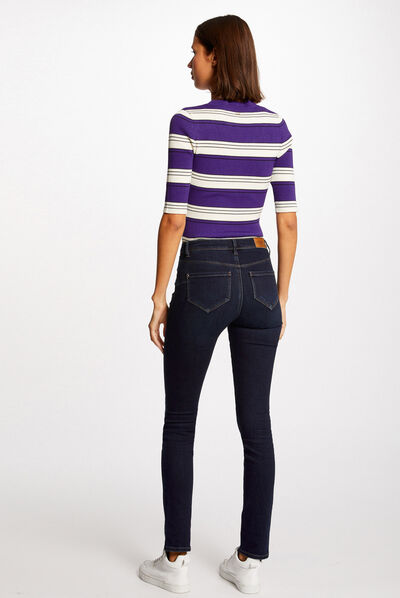 Jersey manga corta con rayas morado mujer