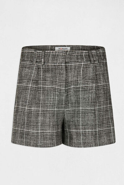 Short city ajustado estampado de cuadros gris moyen mujer