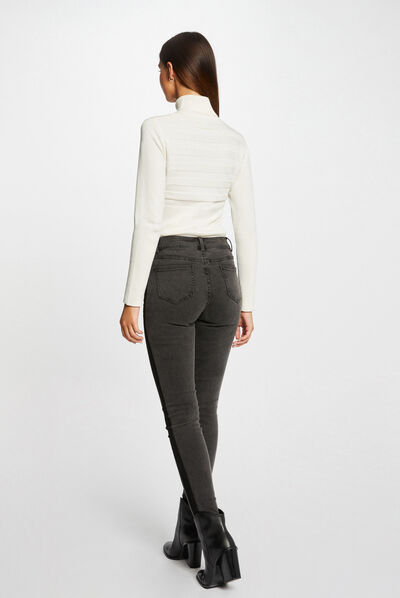 Vaquero skinny con bandas en el lado gris moyen mujer