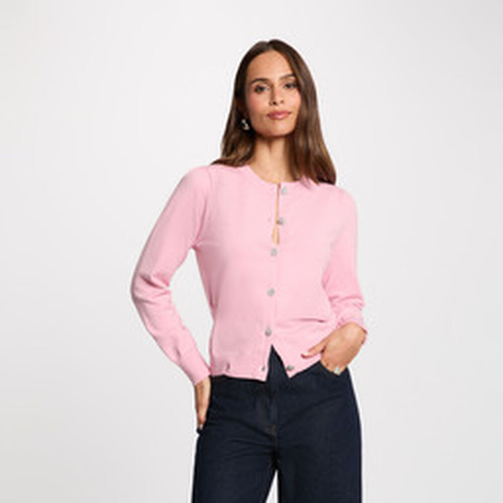 C&aacute;rdigan de punto con cuello redondo rosa pastel mujer
