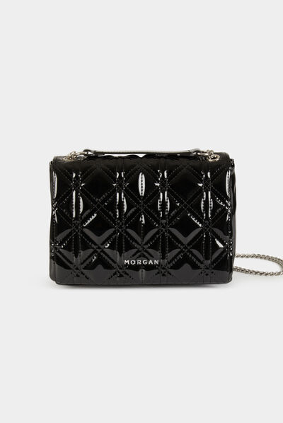 Bolso cartera de mano acolchado charol negro mujer