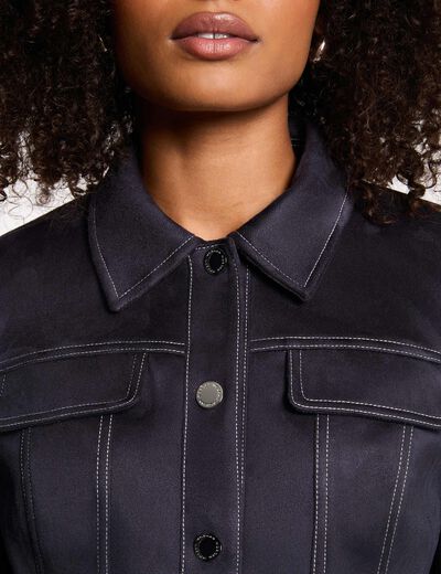 Chaqueta corta de ante azul marino mujer