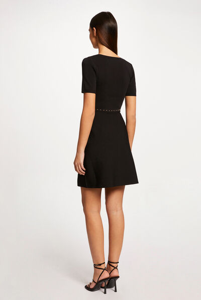 Vestido de punto ajustado con tachuelas negro mujer