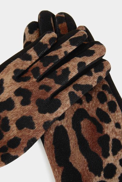 Guantes estampado de leopardo negro mujer