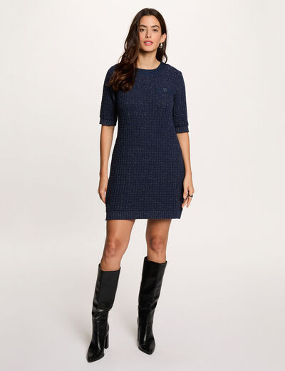 Vestido de punto con cuello redondo azul marino mujer
