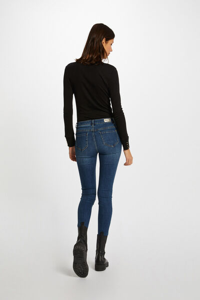 Camiseta manga larga con escote en V negro mujer