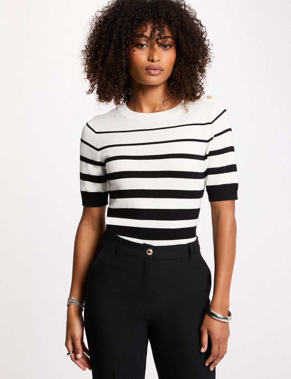 Jersey de rayas con mangas cortas blanco mujer