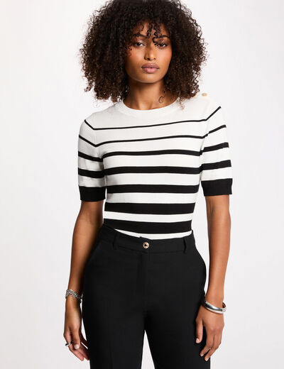 Jersey de rayas con mangas cortas blanco mujer