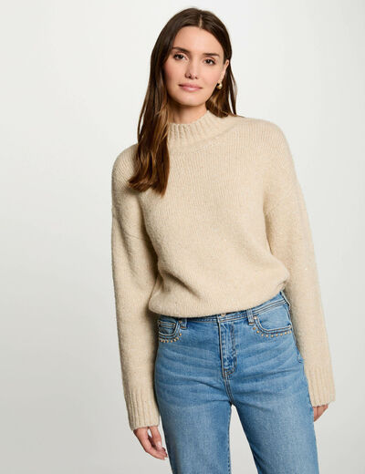 Jersey cuello alto beige mujer
