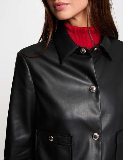 Cazadora corta cuero sintético negro mujer