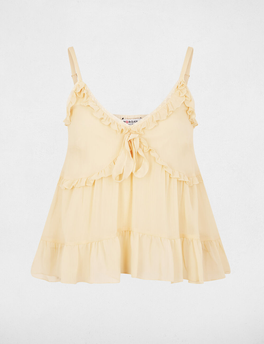 Top ajustado con detalles creme mujer