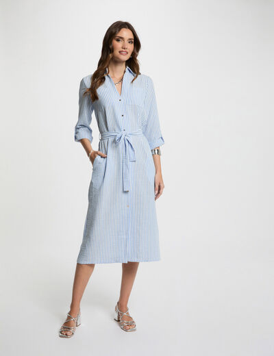 Vestido recto con rayas azul mujer