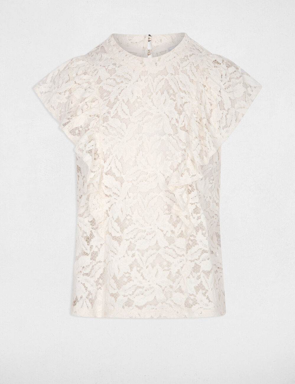 Blusa de encaje con cuello alto marfil mujer