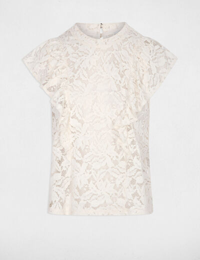 Blusa de encaje con cuello alto marfil mujer