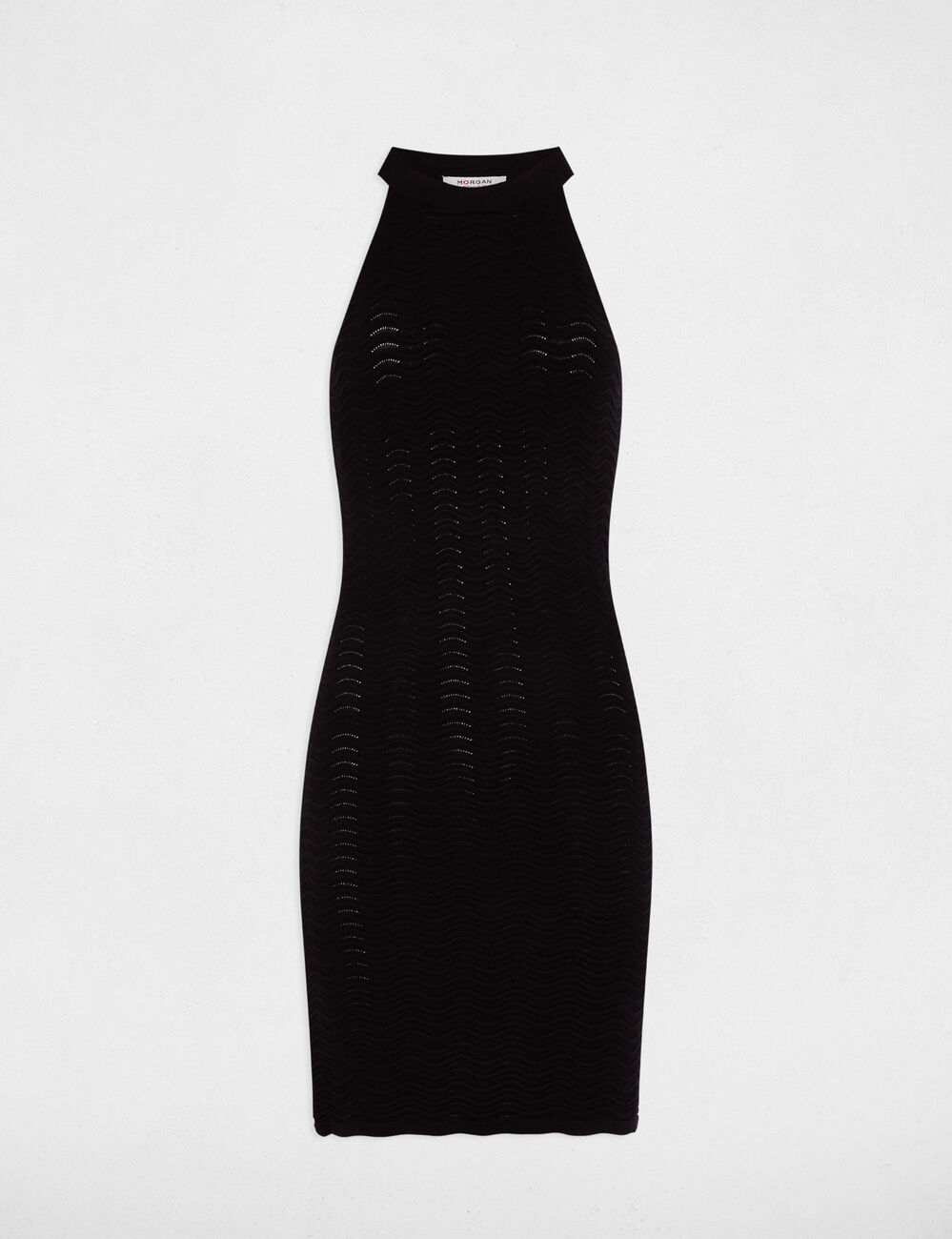 Vestido punto corto ajustado negro mujer