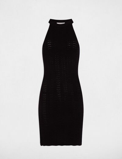 Vestido punto corto ajustado negro mujer