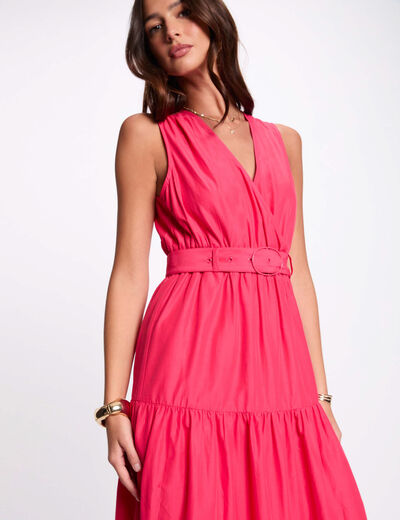 Vestido largo recto rosado fucsia mujer