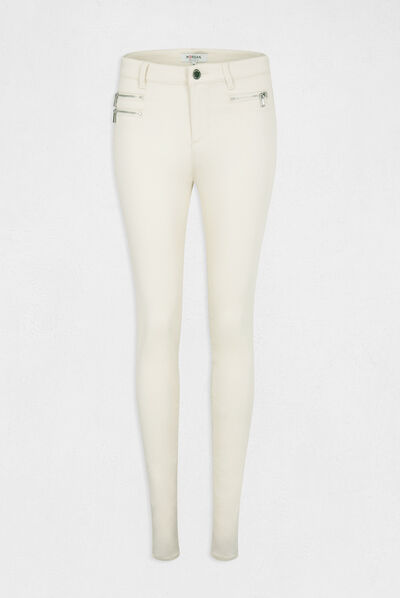 Pantalón slim efecto elástico marfil mujer