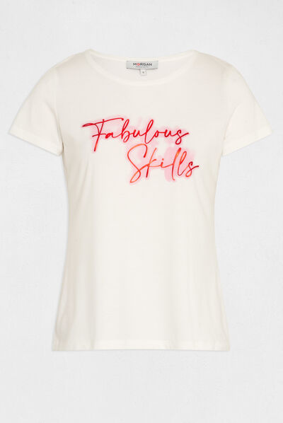 Camiseta de manga corta con mensaje crudo mujer