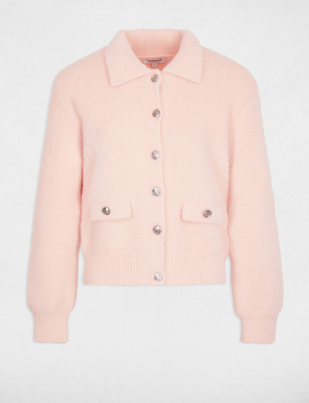 C&aacute;rdigan con cuello de solapa rosa claro mujer