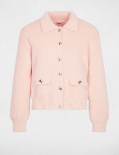 C&aacute;rdigan con cuello de solapa rosa claro mujer