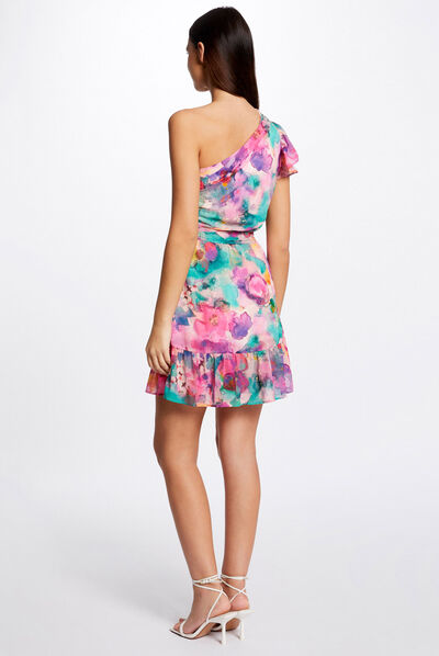 Vestido ajustado asimétrico estampado multicolor mujer