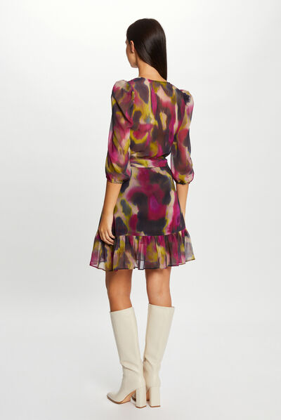 Vestido cruzado estampado abstracto multico mujer