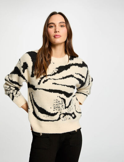 Jersey cuello redondo beige mujer