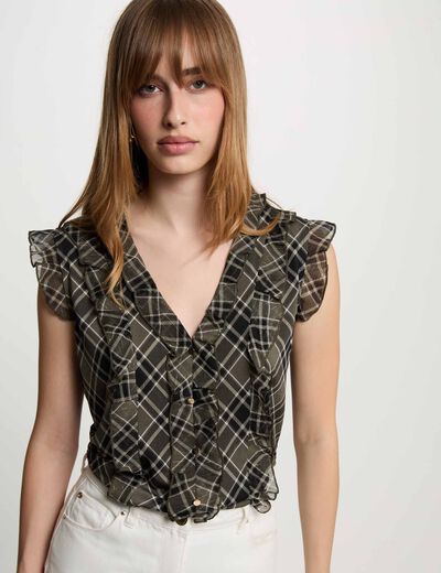 Camisa sin mangas de cuadros multicolor mujer