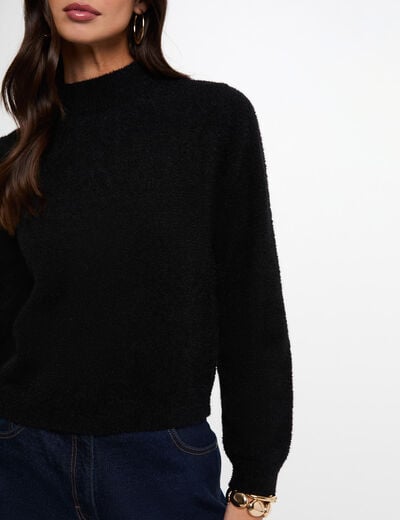 Jersey ajustado de cuello alto negro mujer