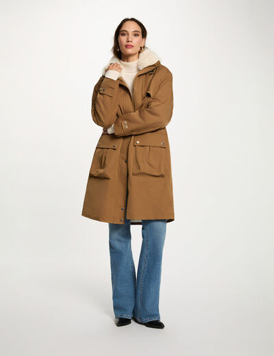Parka larga ajustable c&aacute;mel mujer