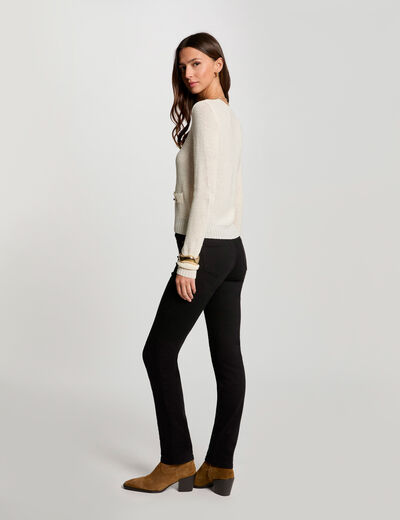 Jersey calado cuello redondo marfil mujer