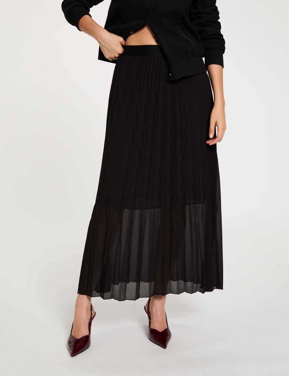 Falda larga plisada negro mujer