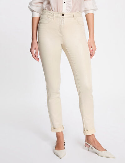 Vaquero slim irisado marfil mujer