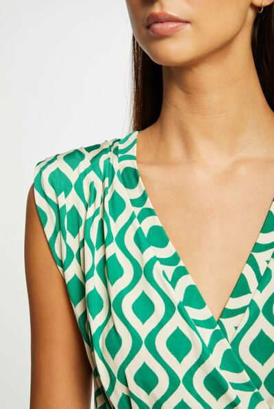 Camiseta estampado geométrico verde mujer