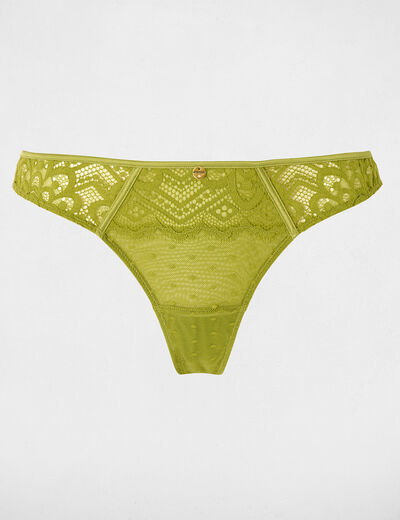 Tanga de encaje de tiro bajo verde mujer