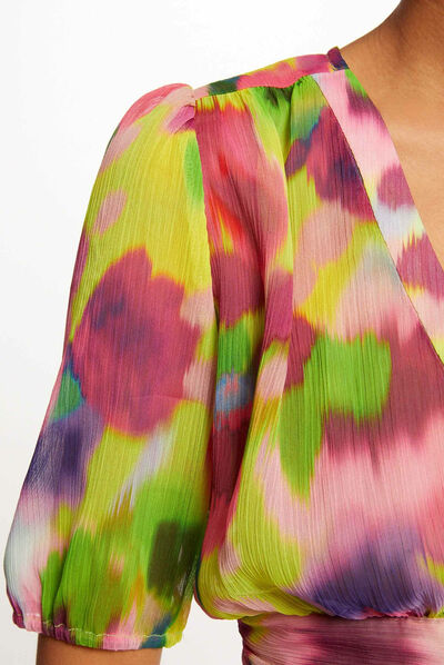 Blusa manga corta estampado abstracto multicolor mujer