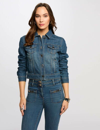 Chaqueta vaquero corta denim stone mujer