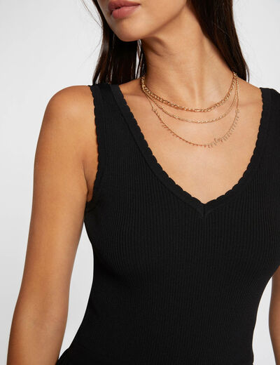 Vestido punto largo entallado negro mujer