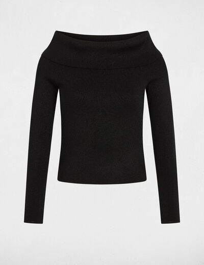 Jersey con cuello bardot metalizado negro mujer