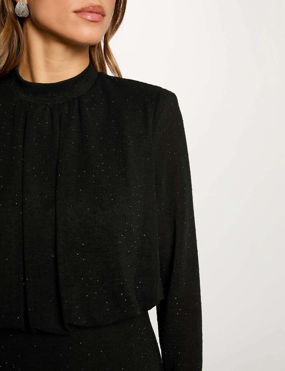 Vestido de punto brillante negro mujer