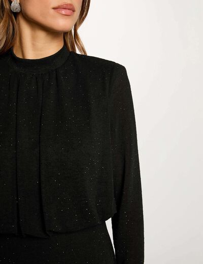 Vestido de punto brillante negro mujer