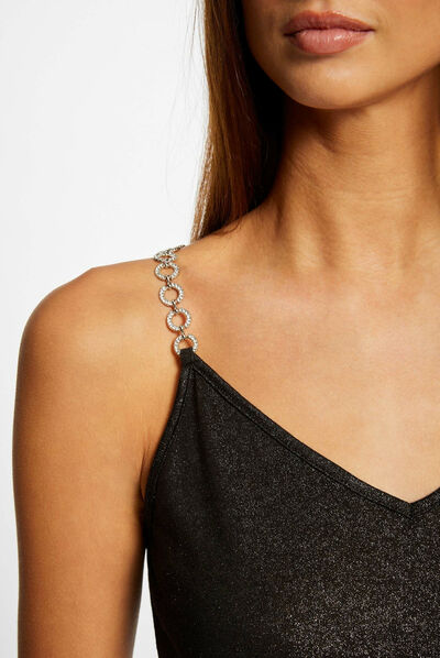 Top tirantes finos con cadenas negro mujer