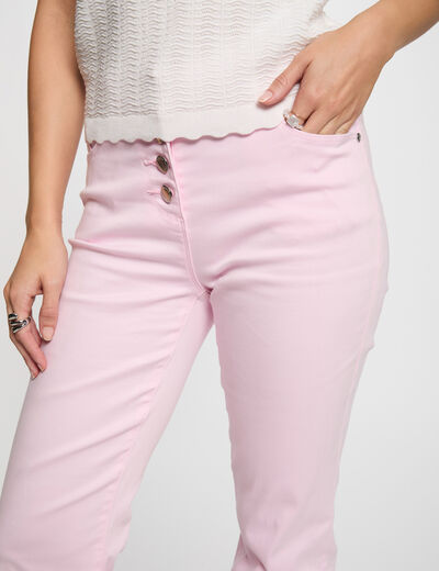 Pantalón boot-cut abotonado rosa pastel mujer